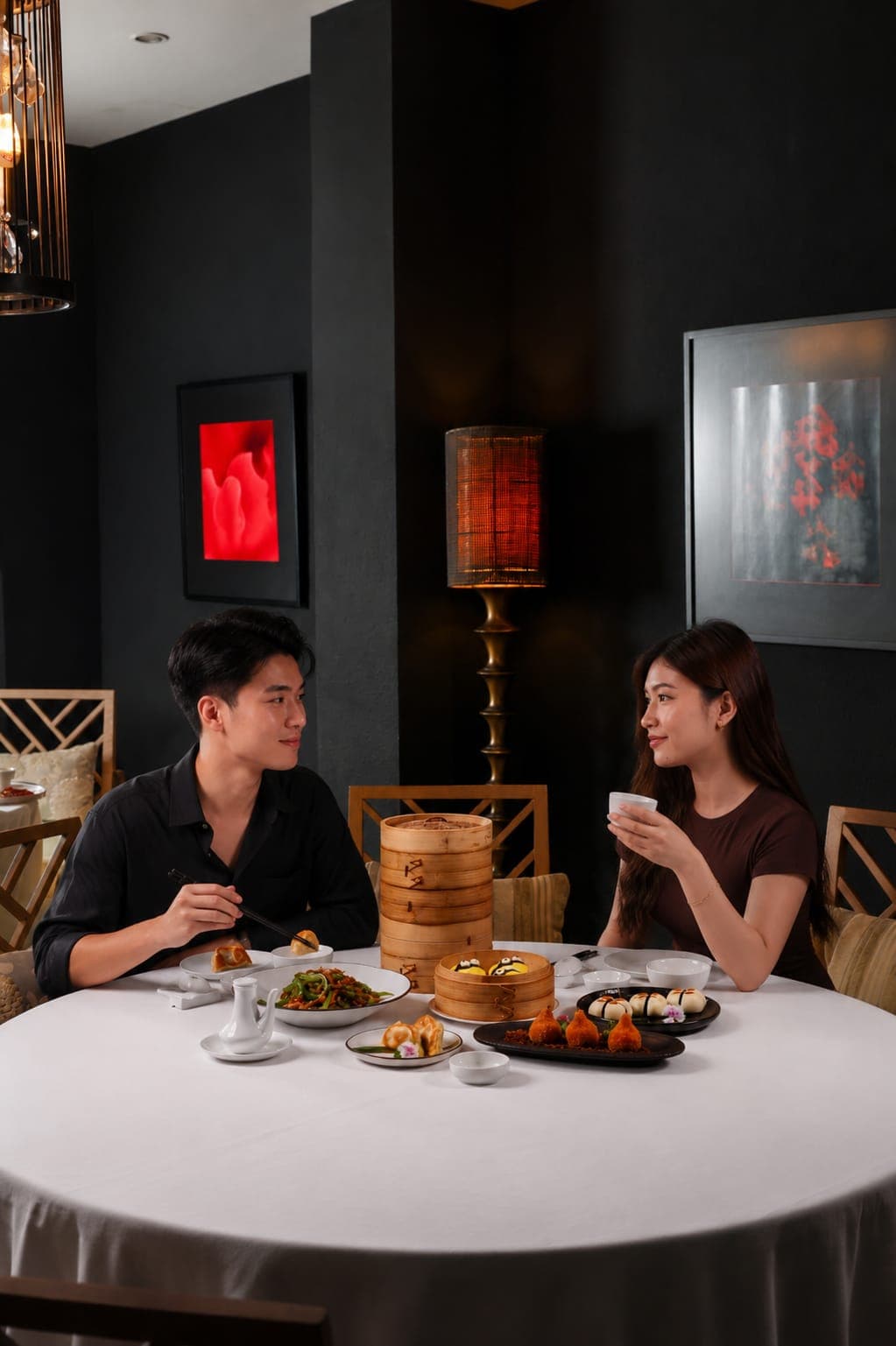 A couple sharing dinner
