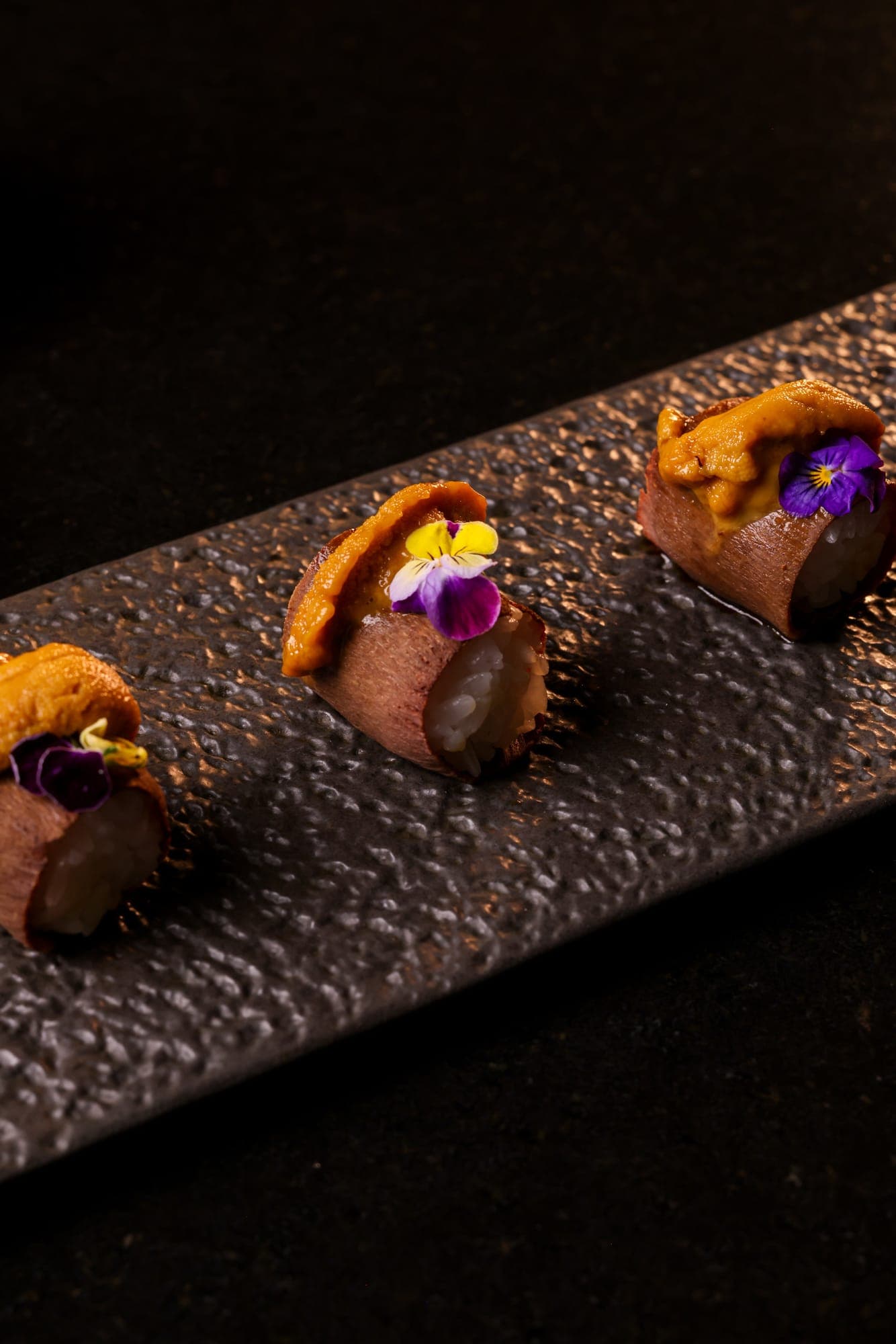 Wagyu bites topped with uni