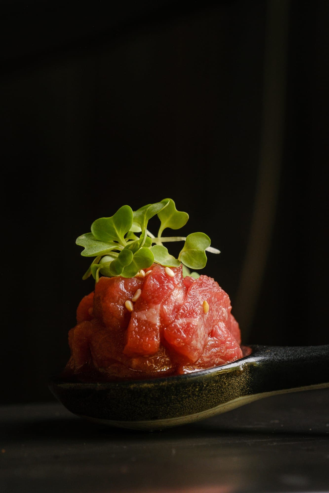 Yukke tartare topped with egg yolk