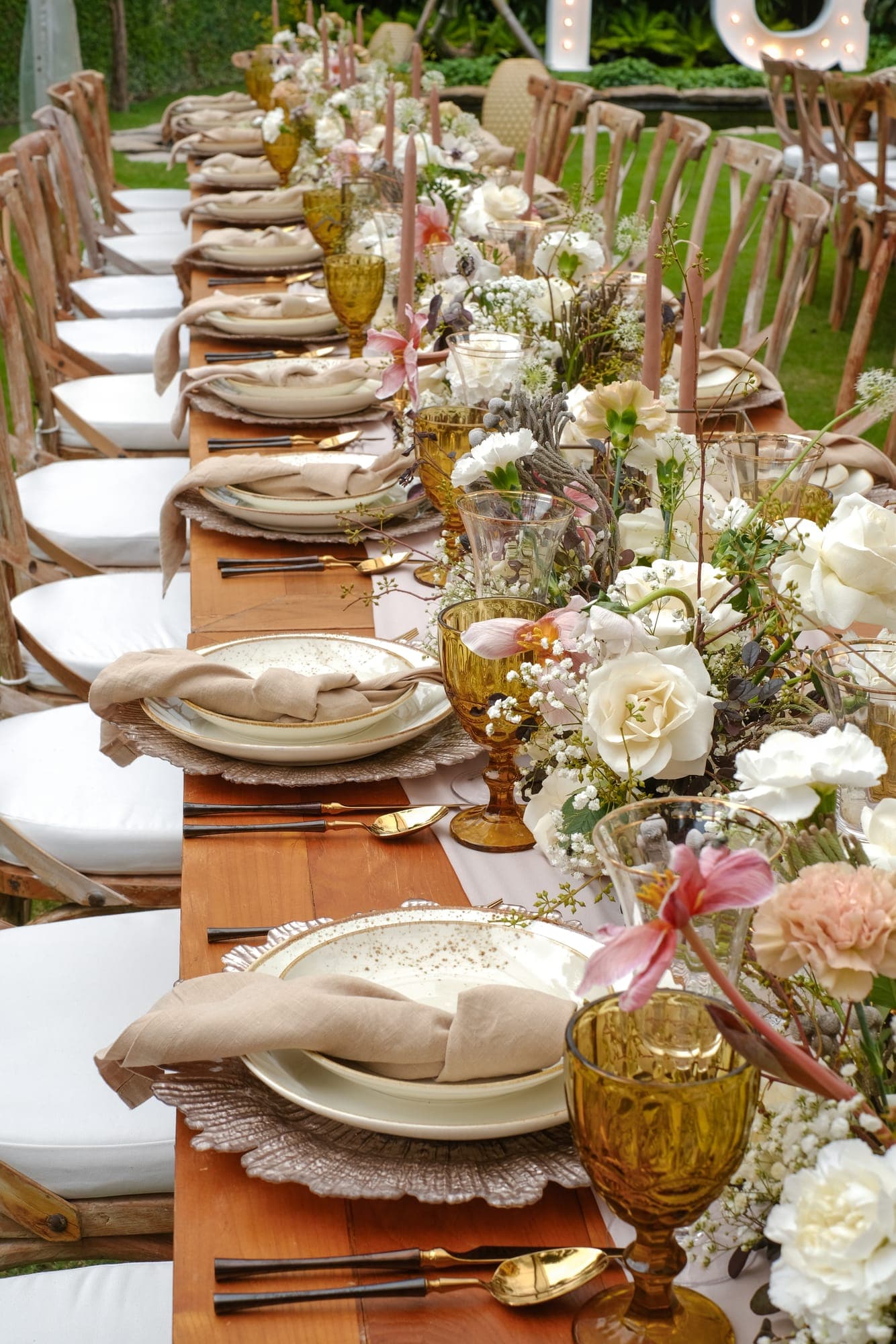 A long table dressed with flowers