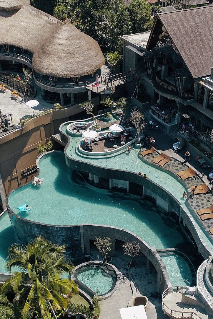 Winding jungle pools from above